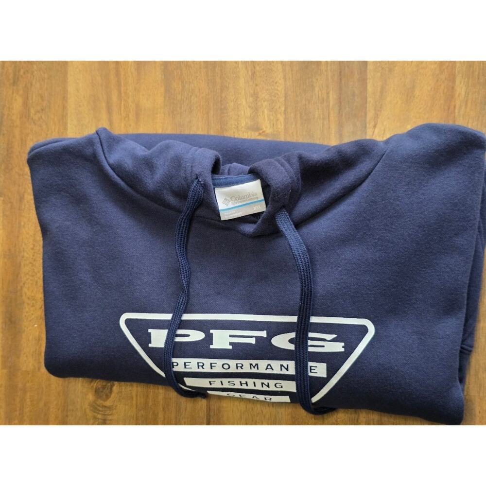 Columbia PFG Hoodie Sweatshirt Mens 2XL Navy Fleece Pullover Performance Fishing